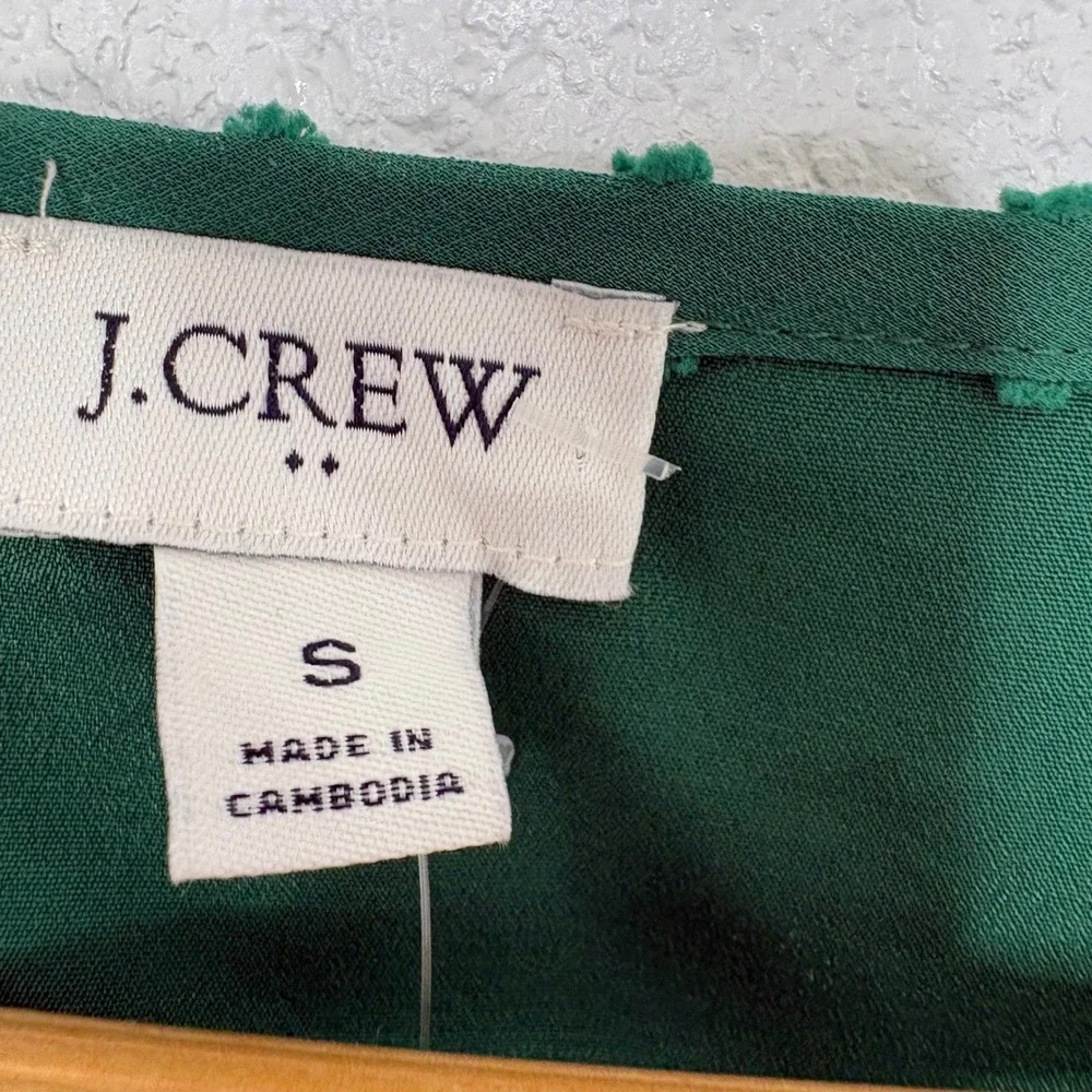 J. Crew Swiss Dot V Neck Long‎ Sleeve Blouse Emerald Green Size S